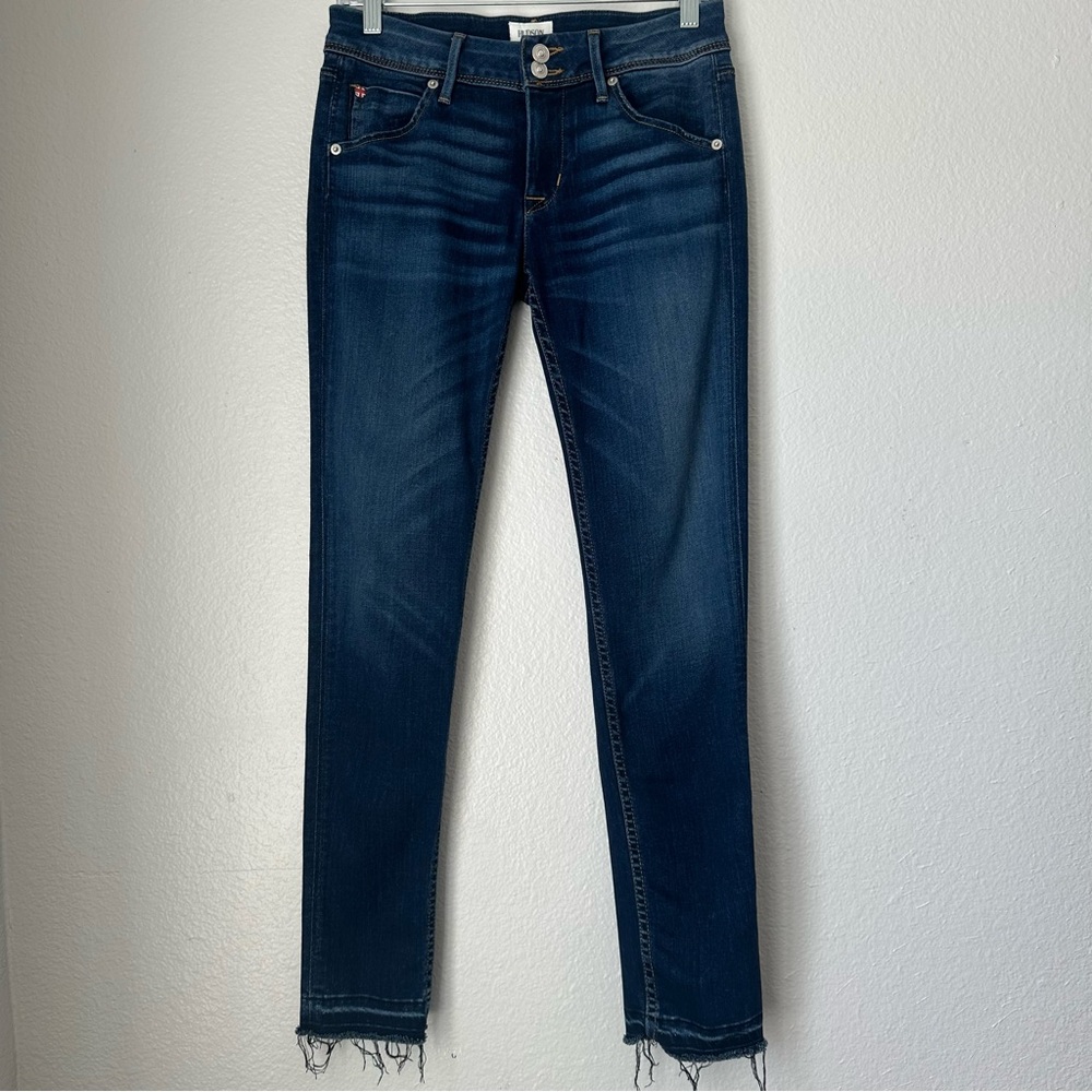 Hudson Collin Mid Rise flap‎ ankle skinny raw hem jeans Color PPNT Dark Wash 26